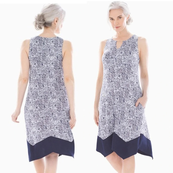 SOMA Soft Jersey Sleeveless Short Swing Bra Dress Retro Dash Mini White Blue XS - Picture 1 of 12